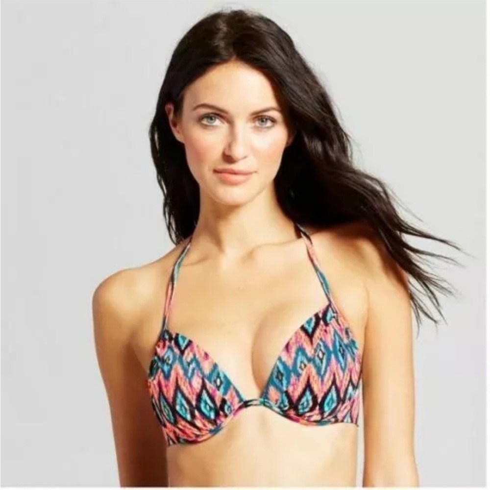 Shade & Shore Peach and Blue Geometric Underwire Bikini Top size 38DD
